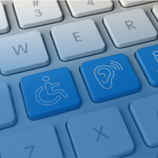 Keyboard with accessibility icons on the keys. 