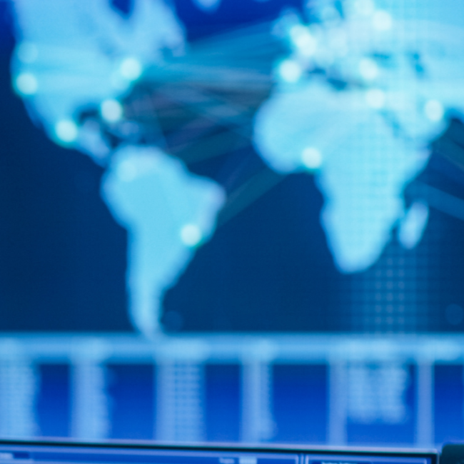 World map on a blurred screen