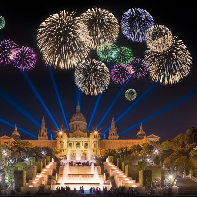 new years fireworks in Barcelona, Spain 