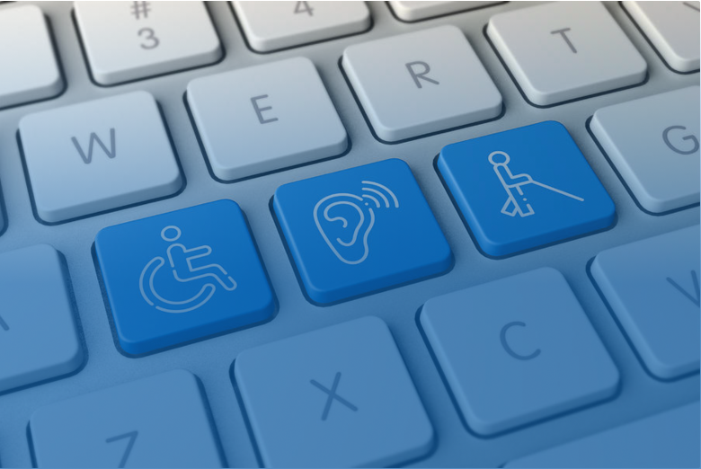 Keyboard with accessibility icons on the keys.