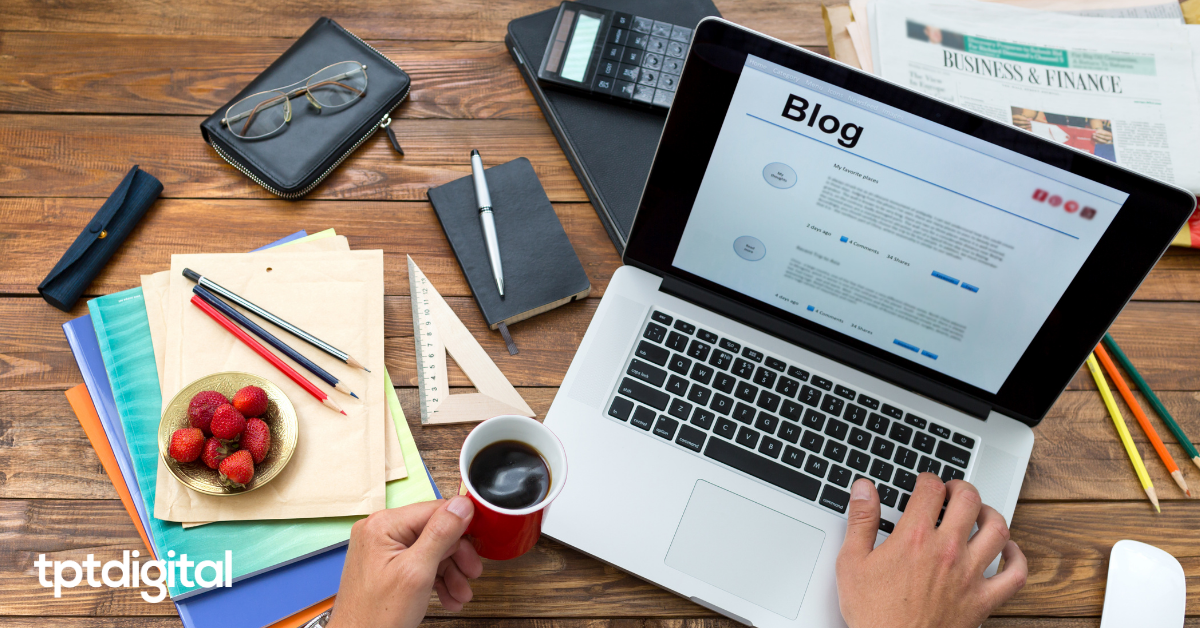 Blogging with coffee cup