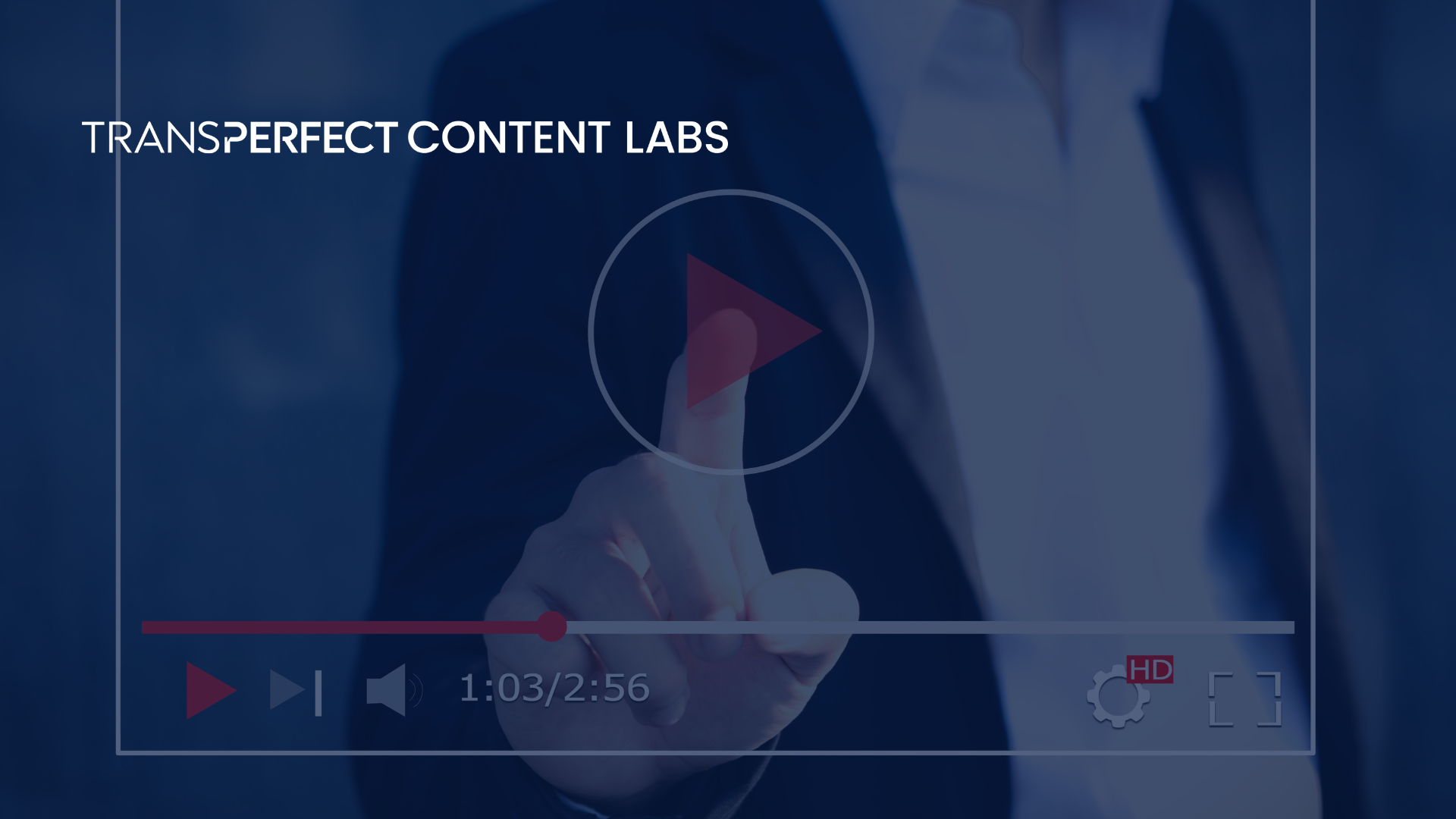 A person pushing play button on a video on a touch screen.