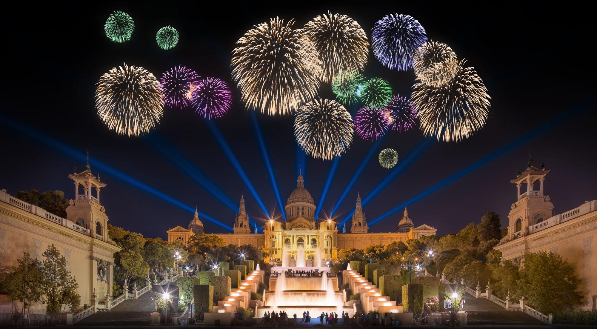 new years fireworks in Barcelona, Spain